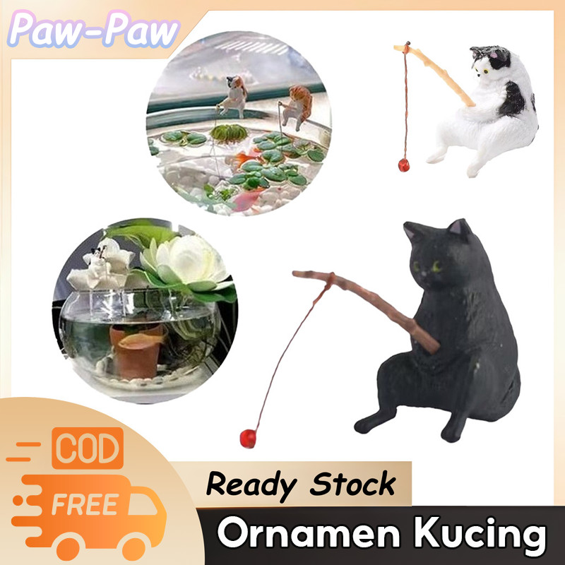 Ornamen Kucing /Hiasan Lansekap Memancing Dekorasi Aquarium Ikan / Mancing Fish Tank Dekorasi