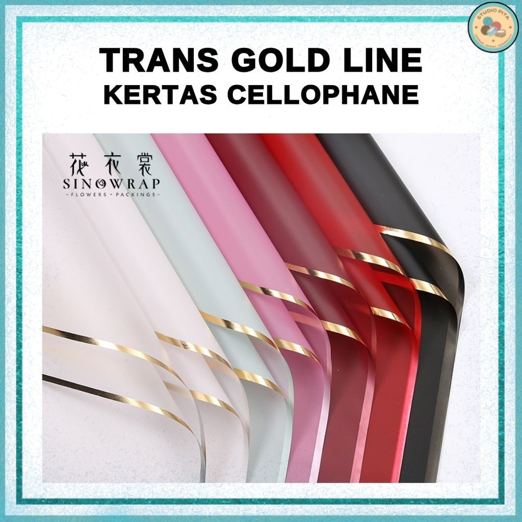

(20 LEMBAR) Kertas Cellophane Buket Bunga - TRANSPARAN GOLD LINE - Flower Wrapping Paper