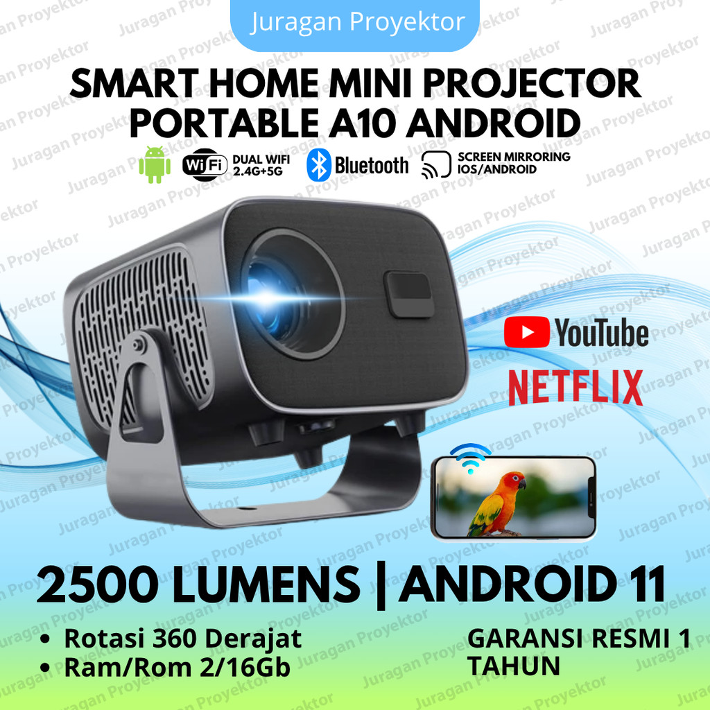 Proyektor Mini LED A10 Android 11.0 Wifi 2500 Lumens | Proyektor Mni Portable | Projector Wifi Porta
