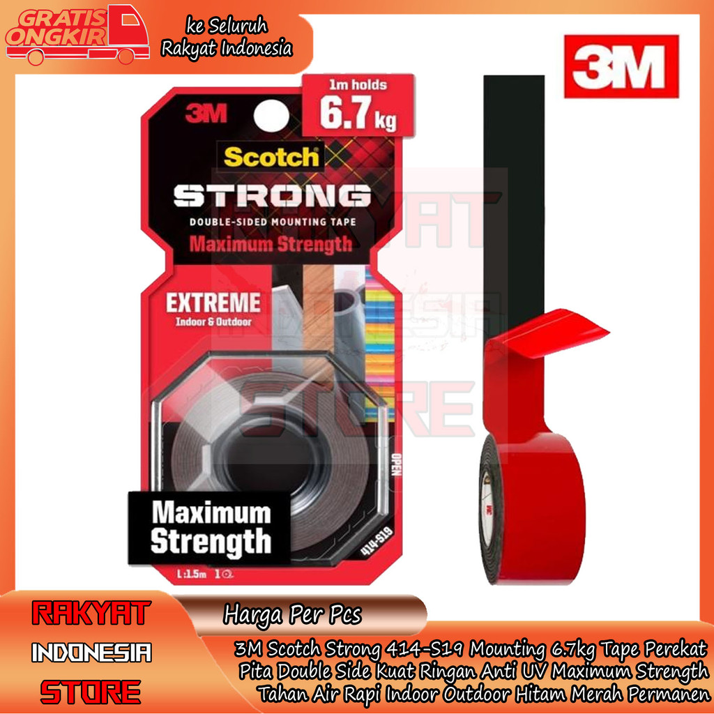 3M Scotch Strong 414-S19 Tanpa Paku SekrupMounting 6.7kg Nempel Penempel Perekat Isolasi Serbaguna S