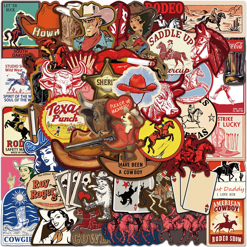 

50Pcs Vintage Western Cowboy Stickers The Great Western Sticker Decoration skateboard Laptop Bike Suitcase Wall Decals