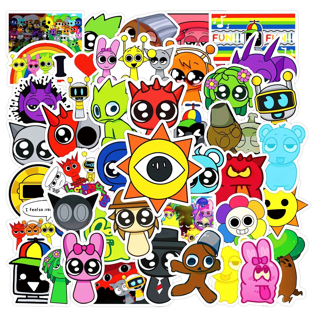 

60Pcs Incredibox Sprunki Stickers Incredibox Plush DIY Stickers Scrapbooking Phone Luggage Skateboard Waterproof Decals