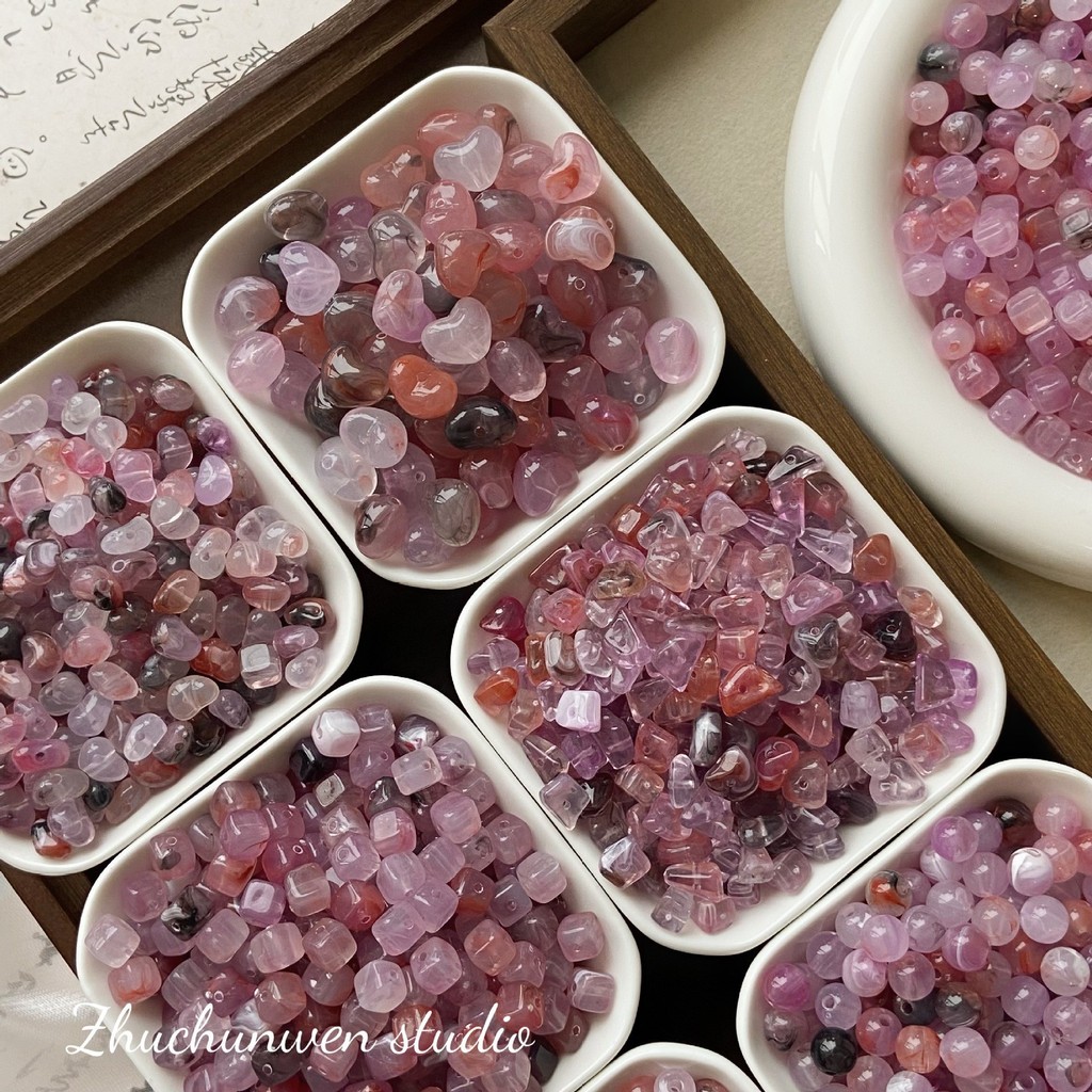 

Iridescent Purple Acrylic Beads: Crushed Stone Texture w/ Heart Shapes & Gradient Finish DIY Kit