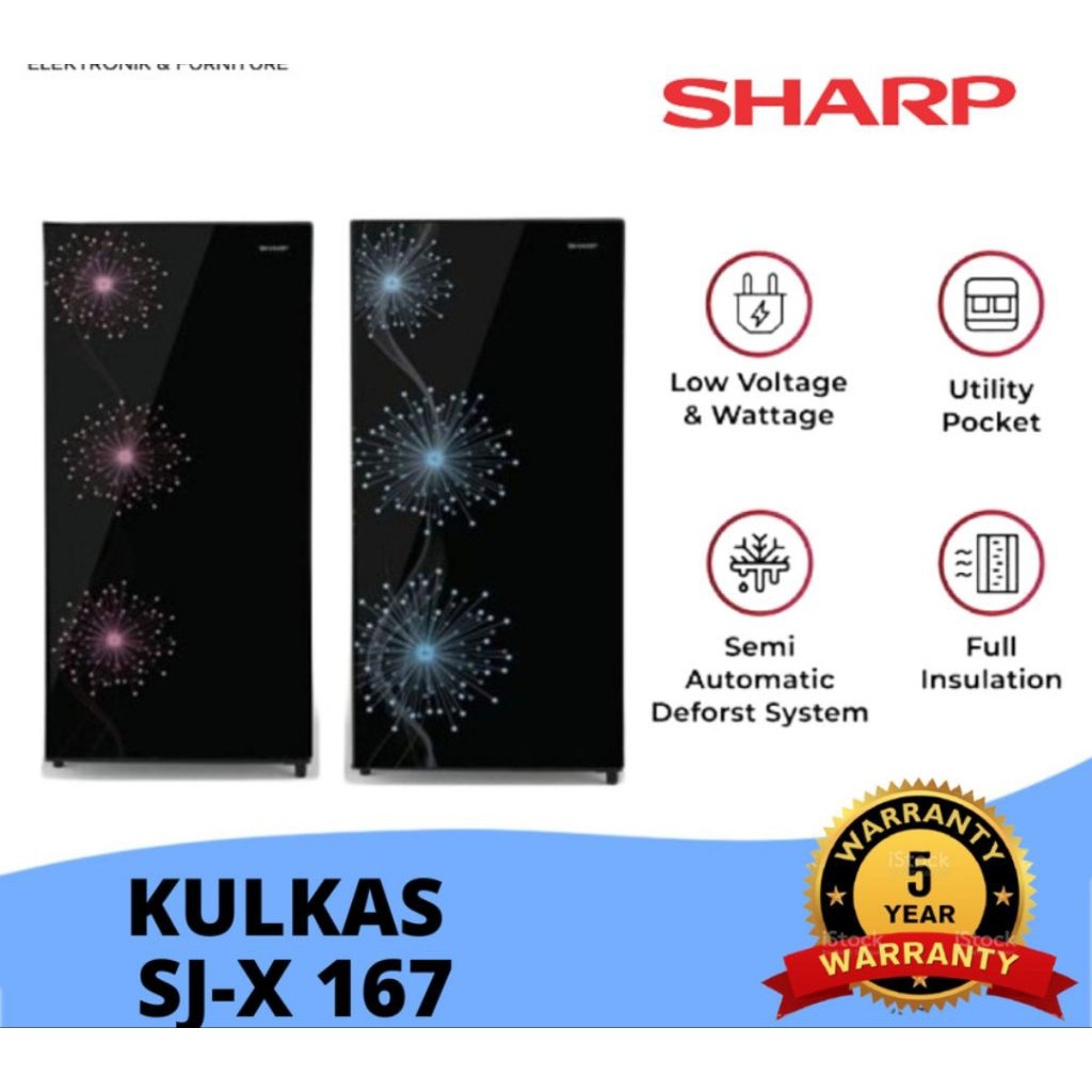 KULKAS SHARP SJ-X 167 MG LEMARI ES 1 Pintu SJX167MG SHINE MAGNEGLASS