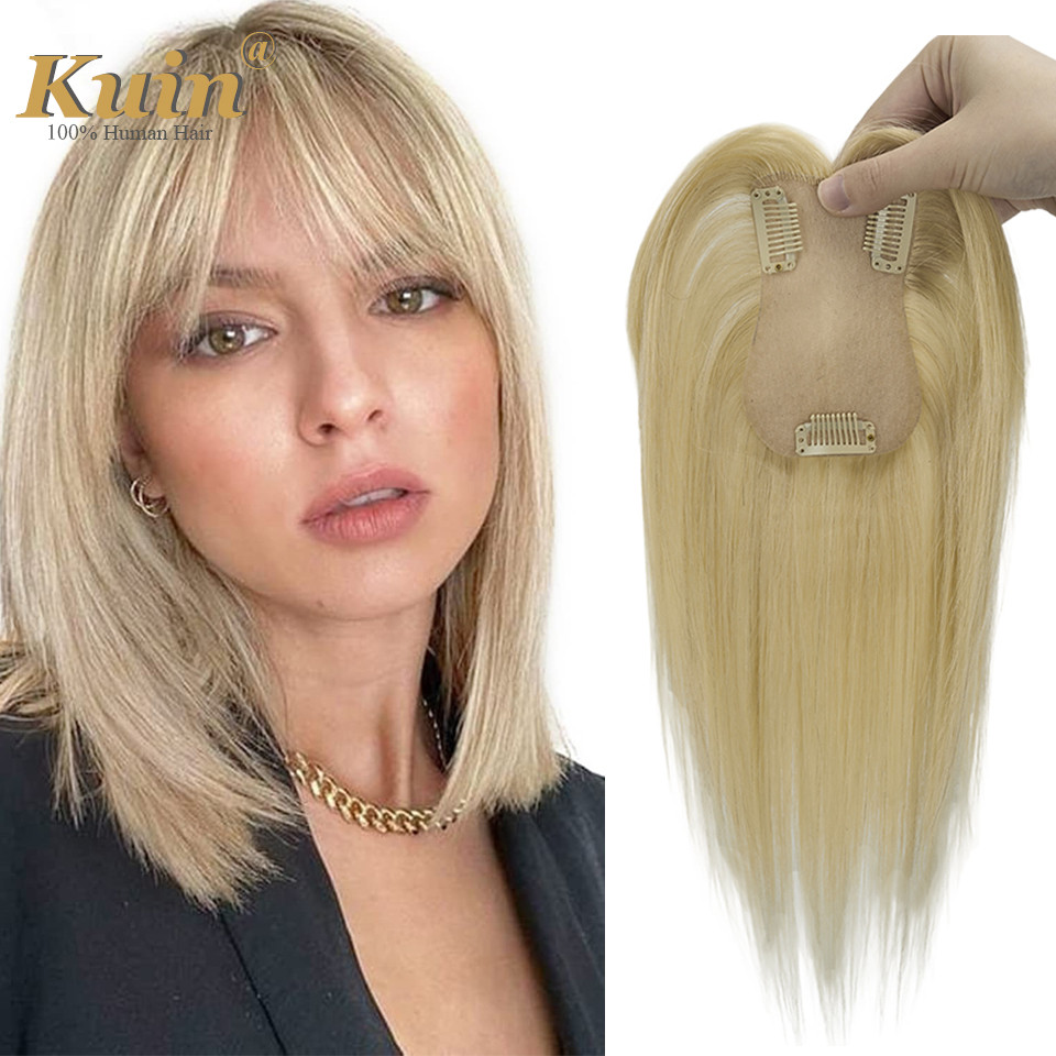 7x11cm Human Hair Topper For Women 3 Clips in Human Hair Extensions Blonde Straight Silk Base Women 