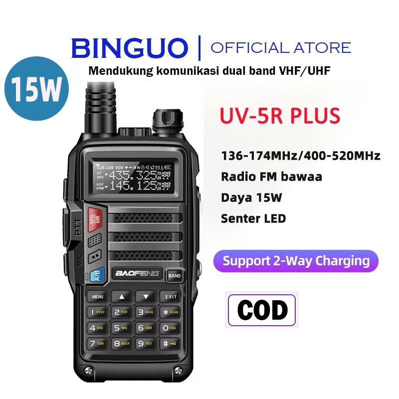 HT UV-5R PLUS BF Walkie Talkie Two Way Radio Wailkie Talkie Long Range 15W Panggilan Frekuensi Tingg