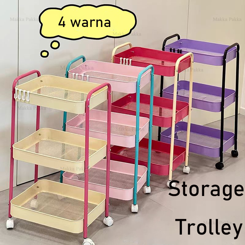 

3 Tingkat Warna Macaron Rak Troli Baja Rak Rak Baja Karbon/ Multi-lapis Rak / Kamar Tidur Rak Dapur Rak Penyimpanan Multifungsi /Rak Penyimpanan Seni Kuku - Dengan roda, bergerak