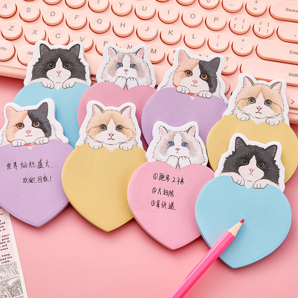

5Pcs/Lot Kawaii Cartoon Cat Love Shaped Sticky Note Cute Kitten Puppy Memo Pad Stickers Kids School Office Stationery Note Pad