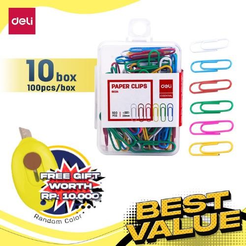 

Promo Deli Paket ATK Ekonomis 10 pak Paper Clip Klip kertas isi 100pcs E002X - Colorful