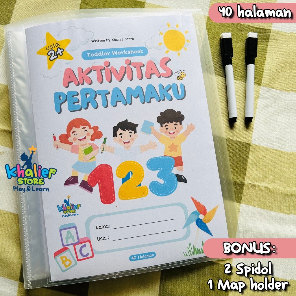 

Buku Aktivitas Pertamaku Anak Pra TK usia 2 3 4 Tahun PAUD Buku Edukasi Motorik Anak isi 40 halaman Bisa Dihapus Wipe And Clean bonus 2 spidol 1 clear map holder