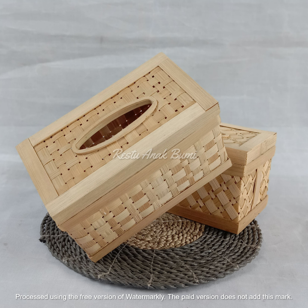 (B022) Kotak Tisu Makan Besar 21cm - Kerajinan Bambu - Anyaman Bambu - Souvenir Bambu - Tempat tisu 