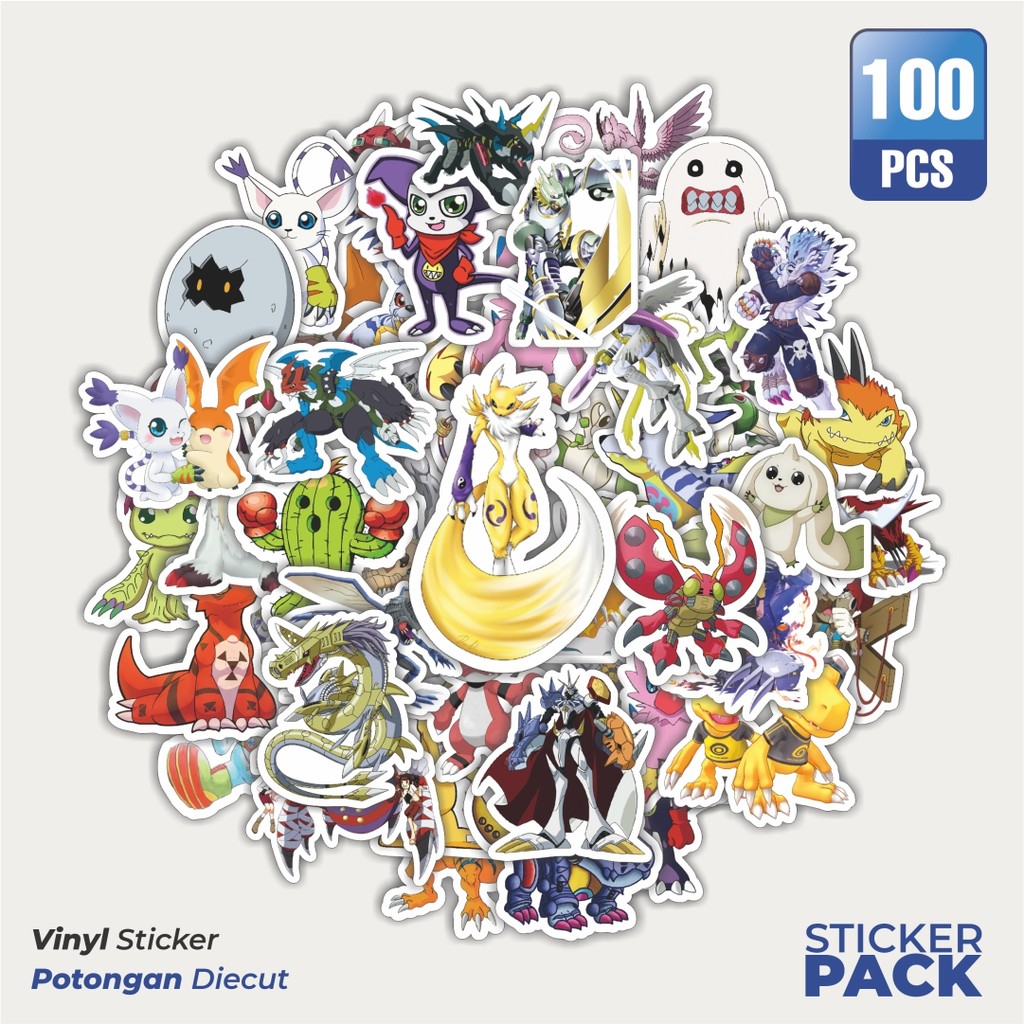 

100 PCS STIKER Anime Series Digimon Character Mix 5 Waterproof Aesthetic- Untuk Laptop, Motor, dan Helm - Paper Stationery Pack