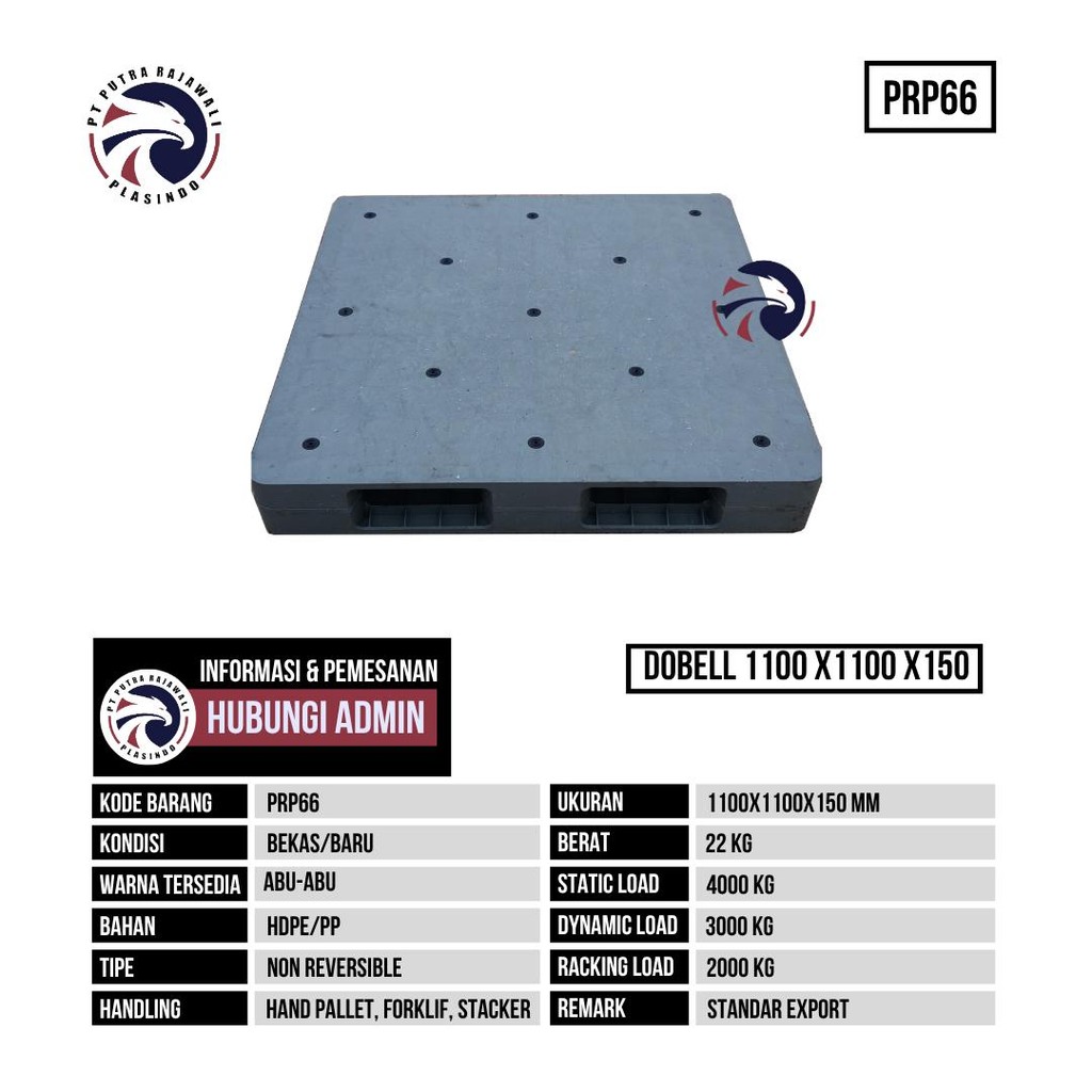 

Pallet Plastik Baru Ukuran 1100x1100x150 mm - PRP66 - Abu-Abu