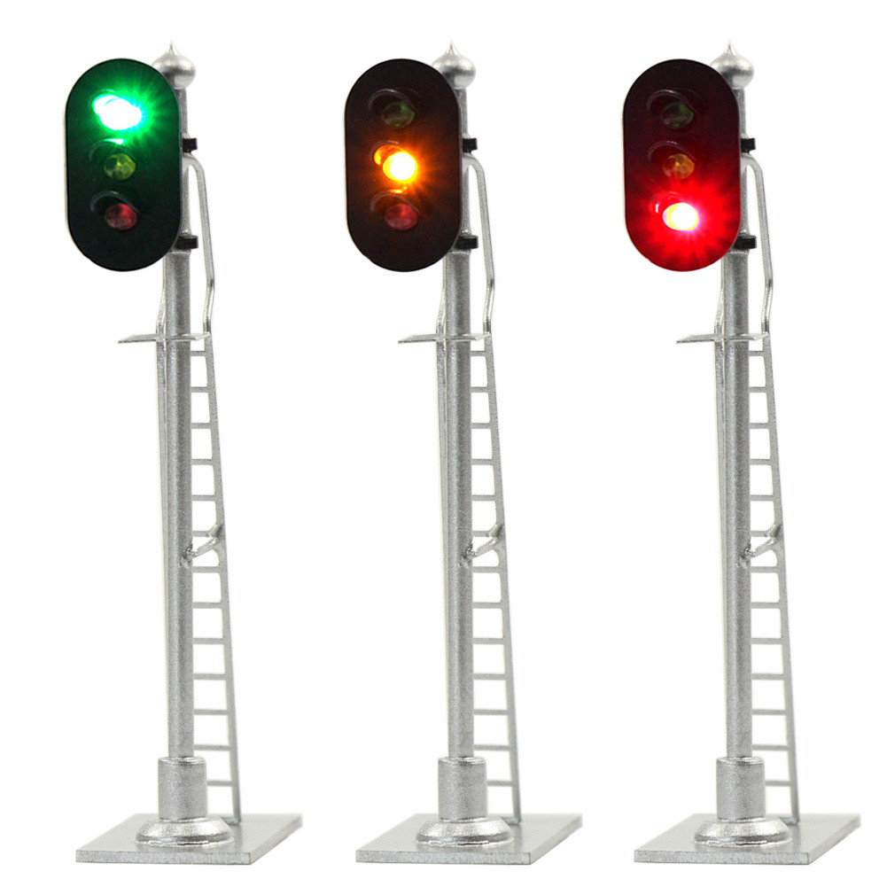 

JTD873GYR 3pcs Model Railroad Train HO Scale 1:87 Traffic Signals 3-Lights Green Yellow Red Block Lights 12V