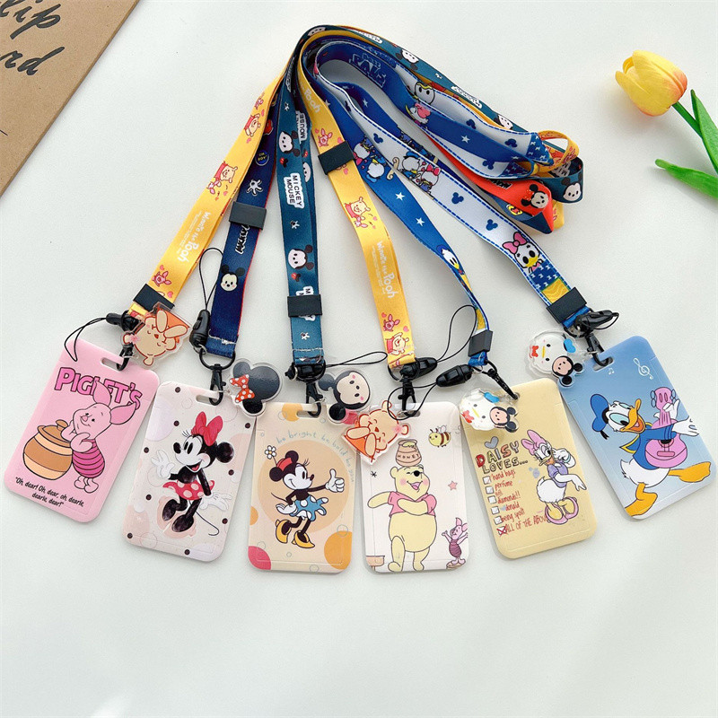 

Disney Anime Credential Badge Holder Kawaii Mickey Mouse Subway Card Holders Minnie Student Campus Lanyard Cards Holder