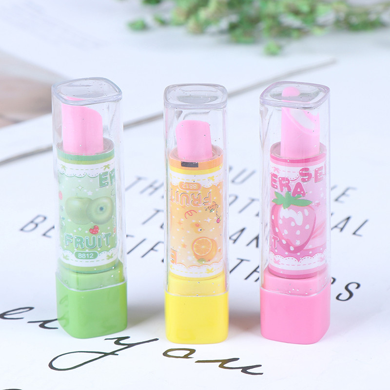 

1PC Child Lipstick Shaped Eraser Student Stationery Xmas Gift Pencil Erasers