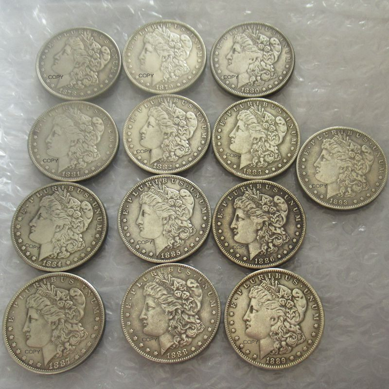 US Full Set(1878-1893) 13pcs CC Morgan dollar Silver Plated Copy Coins