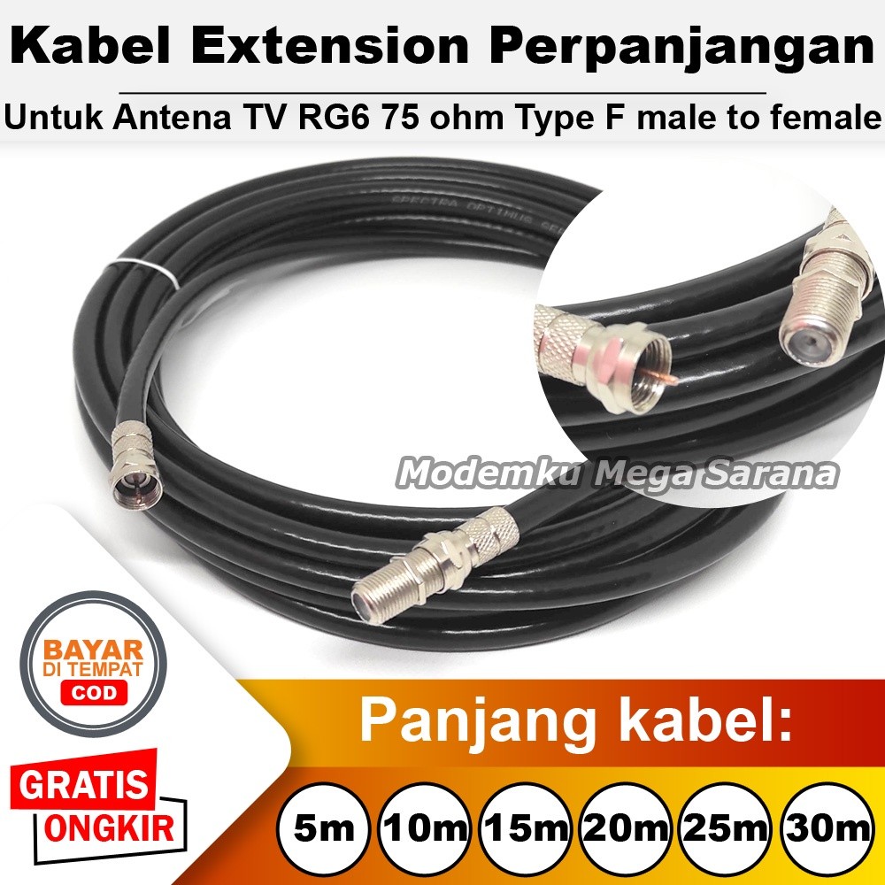 Kabel Sambungan Antena TV Konektor F Male To Female Extension Digital Coaxial RG6 | Toko Antena Yagi