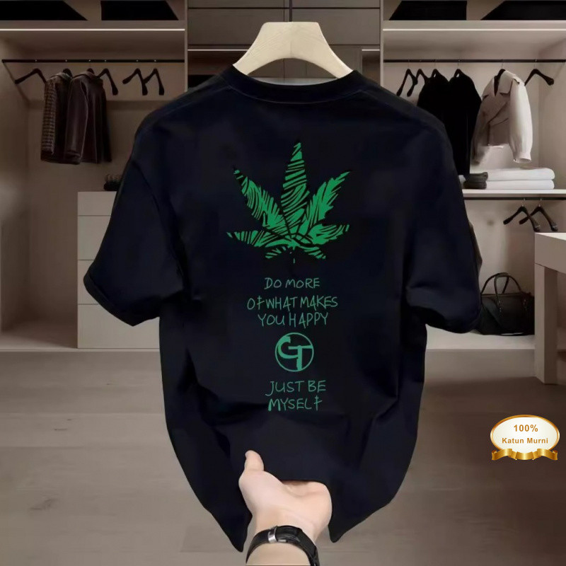 Kaos Distro Pria Motif Daun Maple - Cotton Premium 240GSM, Bahan Adem & Cepat Kering + Diskon Eksklu