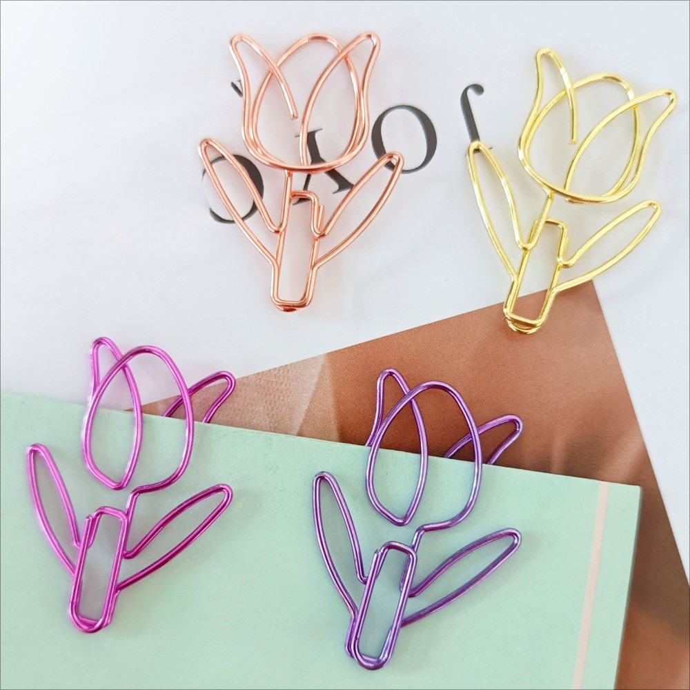 

10PCS/SET Colored Tulip Shaped Paper Clip Colored Paper Clip Office Stationery Metal Bookmark Holder Stationery Paper Clips