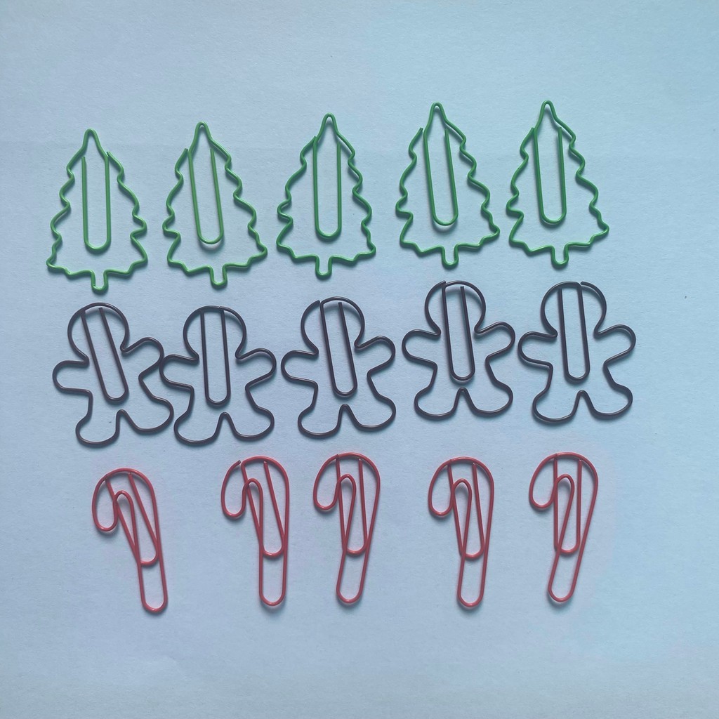 

Green Christmas Tree Shape Paper Clips Red Crutch Brown Gingerbread Man Metal Paper Clip Bookmark Paperclips Kawaii Stationery