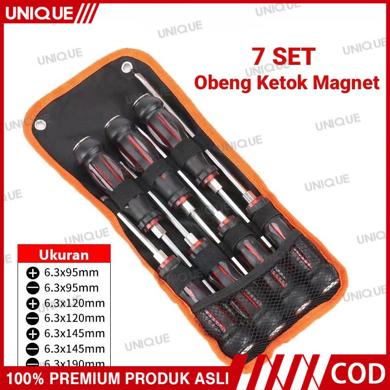 【Ready】UNIQUE- 7PCS/SET Obeng Ketok Magnet Phillips Dan Plus Obeng Tip Magnetic Multifungsi Screwdri