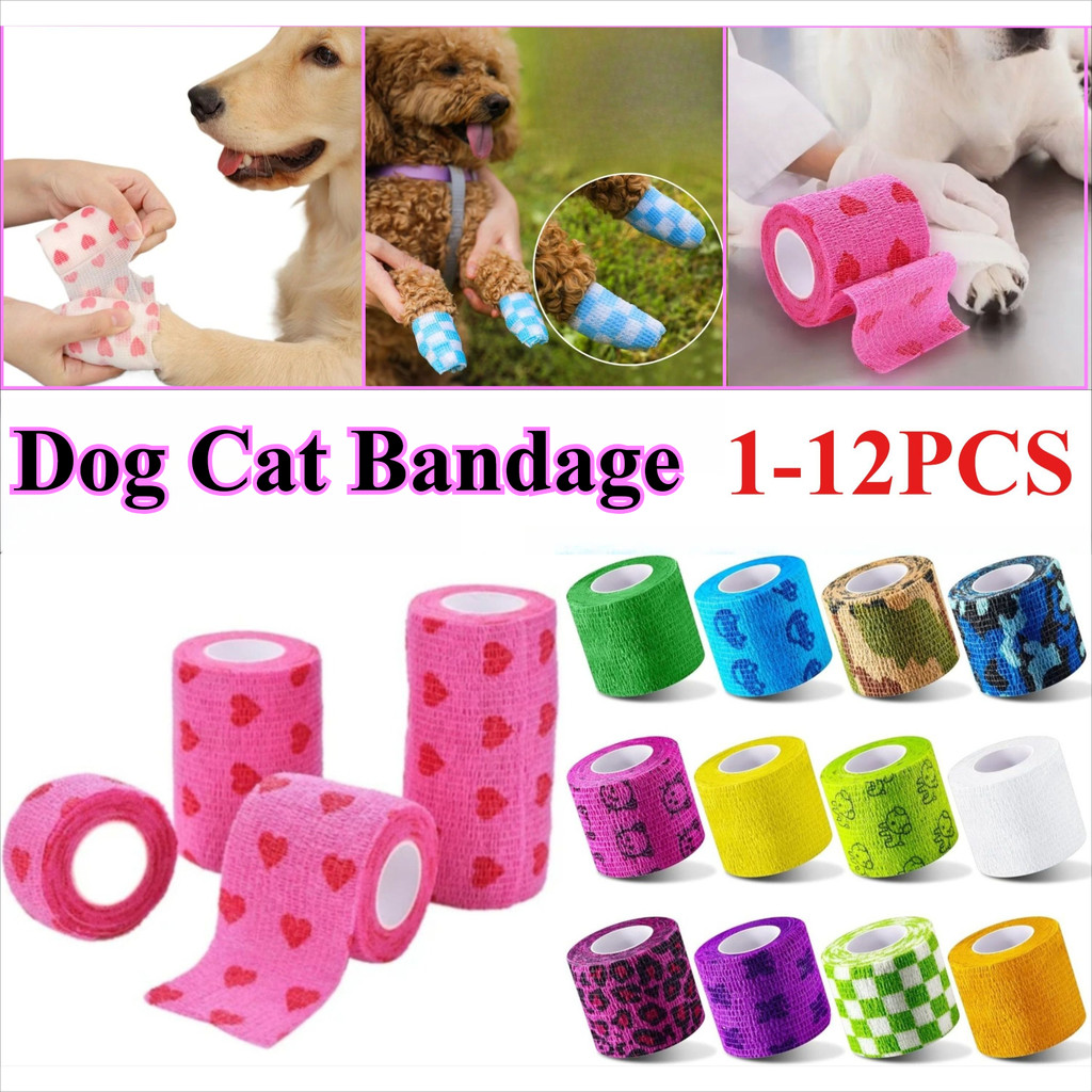 12pcs Cat Self-adhesive Elastic Bandage Dog Cat Bandage Leg Cover Protector Strap Bandage Non-woven 