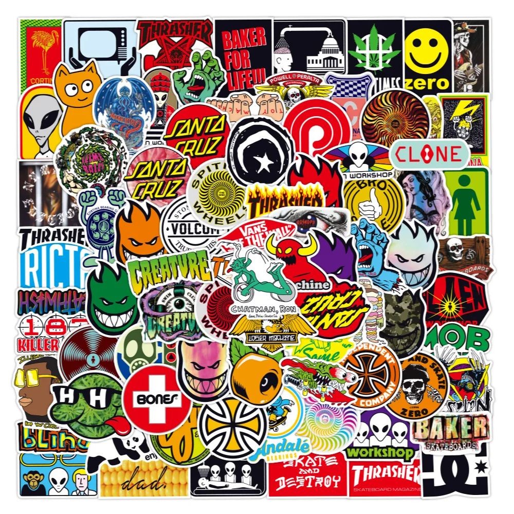 

100Pcs Skateboard Brand Cool Stickers for Laptop Skate Water Bottle Phone Car Bicycle Luggage Helmet Motorcycle Waterproof