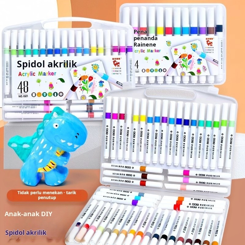 

Pena spidol akrilik berkepala dua untuk siswa seni anak-anak, set pena warna pena cat air berbasis air non-transparan khusus