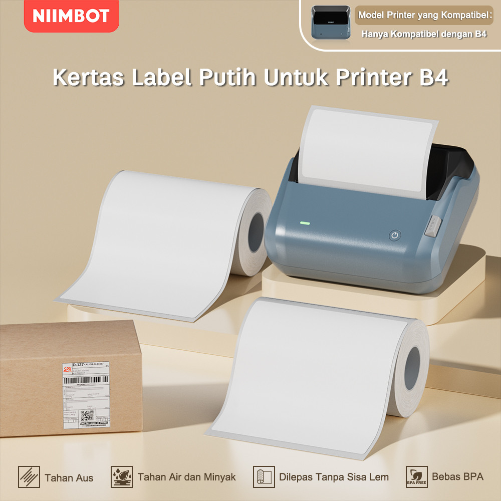 

NIIMBOT B4 Stiker Label Termal Putih 100x150mm, Ukuran Besar, Tahan Air untuk Waybill A6