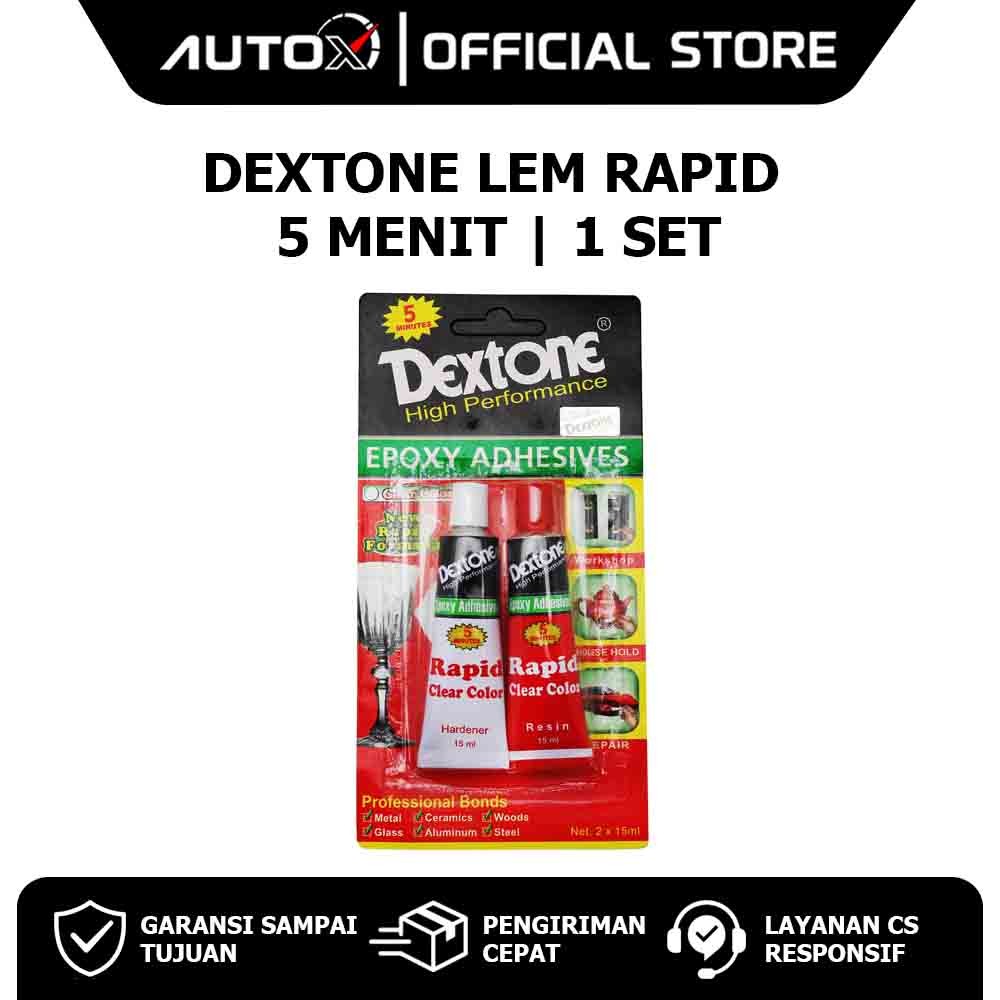 

DEXTONE Lem Rapid 5 Menit Besi Keramik Kayu Kaca Aluminium Baja 2x15 30 ml Perekat Kuat Epoxy Adhesive New Formula Hardener Resin Clear Color