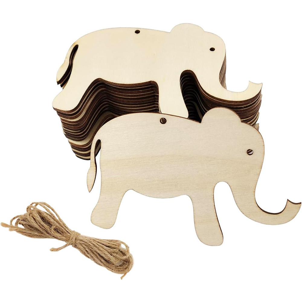 

20 Pack Unfinished Wooden Elephant Cutouts Hanging Ornaments DIY Drawing Craft Gift Tags for Drawing Home Decoration Craft
