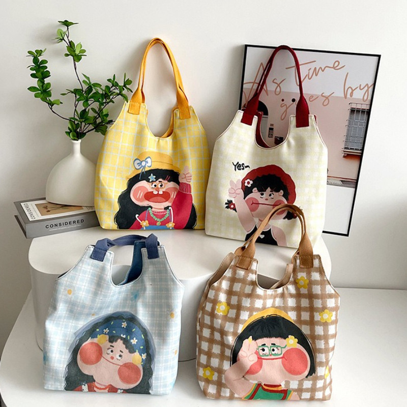 Ready-Tas Tote Wanita Lucu/ Tas Kanvas Karakter Lucu/Tas Selempang Wanita /Tas Laptop Tote Karakter 