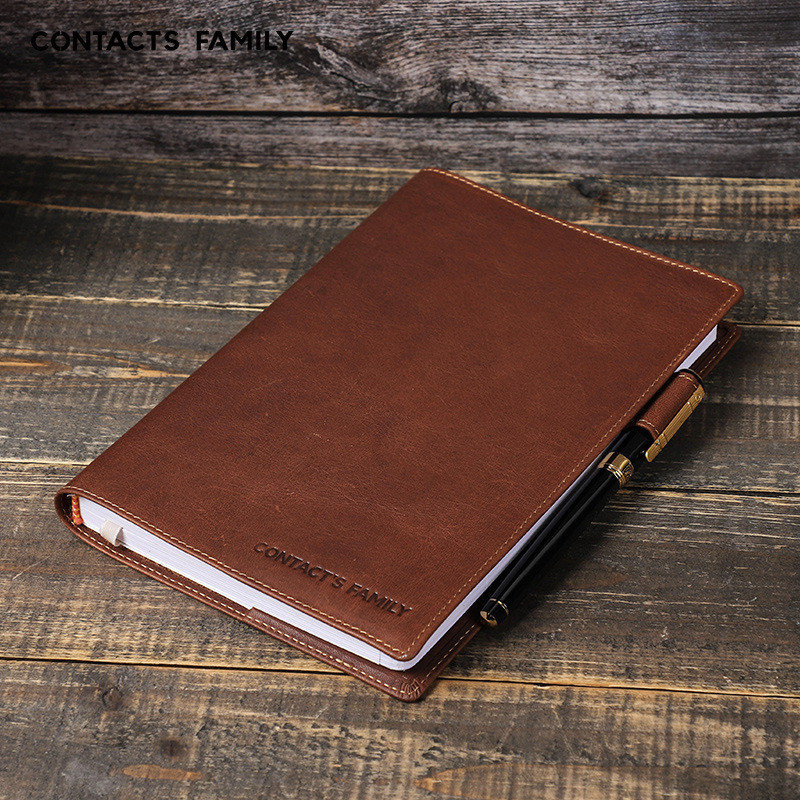 

Genuine Leather Handmade A5/B5 Laptop Notebook Cover with Pen Slot Convenient for Business Stationery School Office Supplies