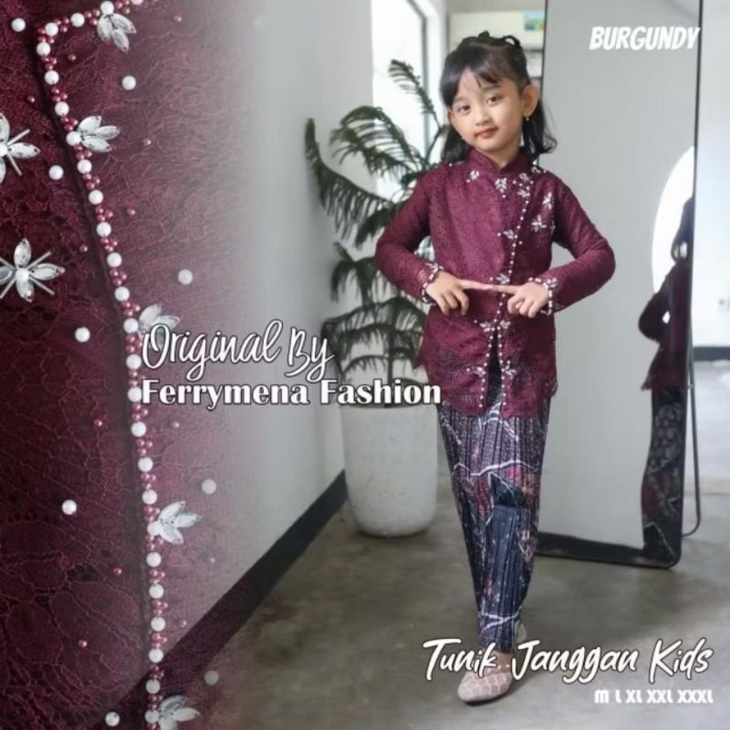 SK - Kebaya kartini anak perempuan / Set kebaya brokat anak janggan payet / Baju kondangan anak umur