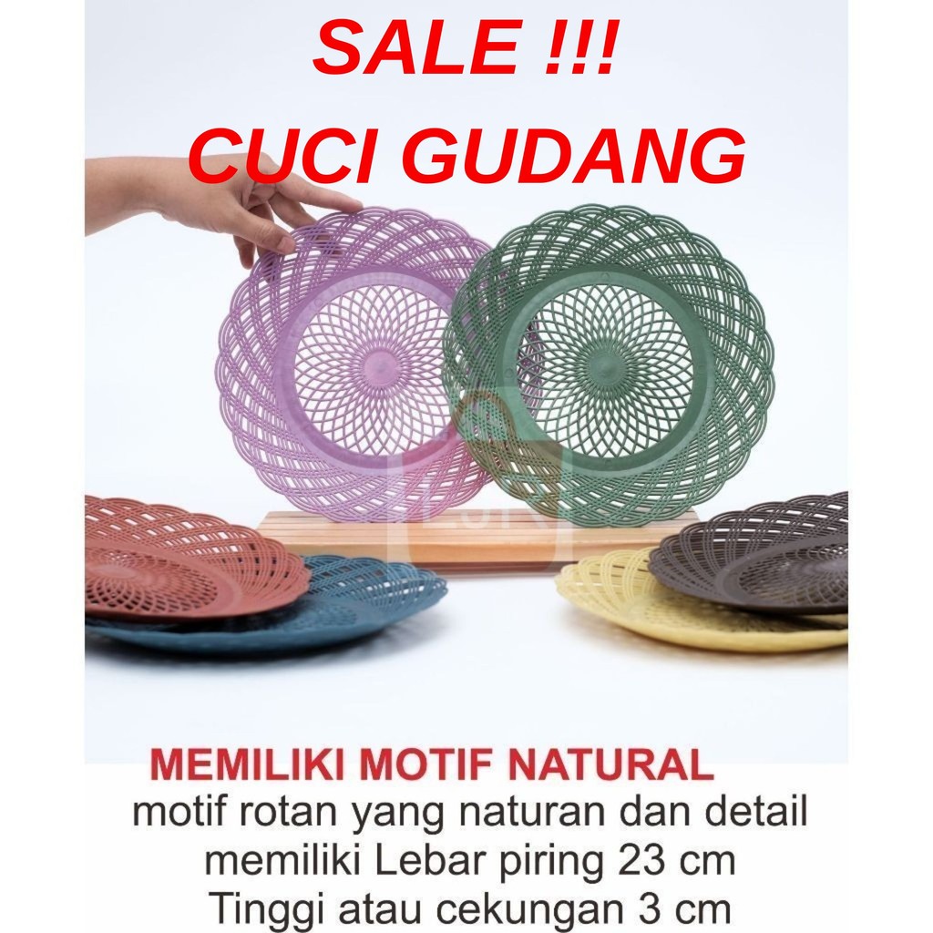 CUCI GUDANG 3 lusin Piring anyaman rotan Plastik plastik piring anyam