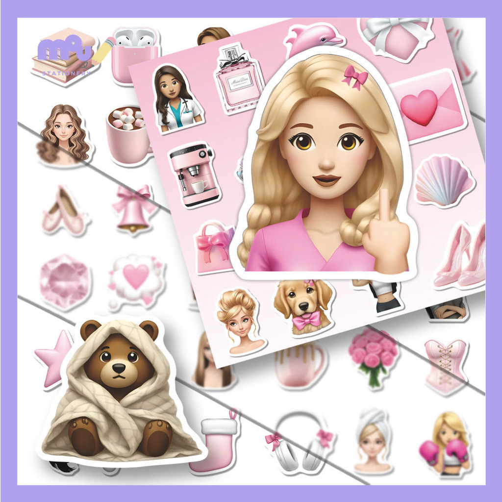 

[MOUMOU] 95pcs Emoji Girl Sticker Anti Air | Stiker Aesthetic Lembaran Belum Dipotong untuk Journaling, Scrapbook, Dekorasi Laptop & Botol Minum