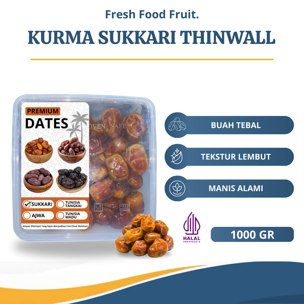 

Kurma Sukari Al Qasim Thinwall 1 kg Oleh Oleh Haji Umrah Kurma Sukkari Grade A Manis Lembut