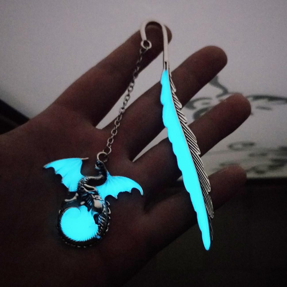 

Vintage Metal Bookmarks Luminous Feather Design with Flying Dragon Bookmark Cute Animals Bookmark Pendant Stationery Supplies