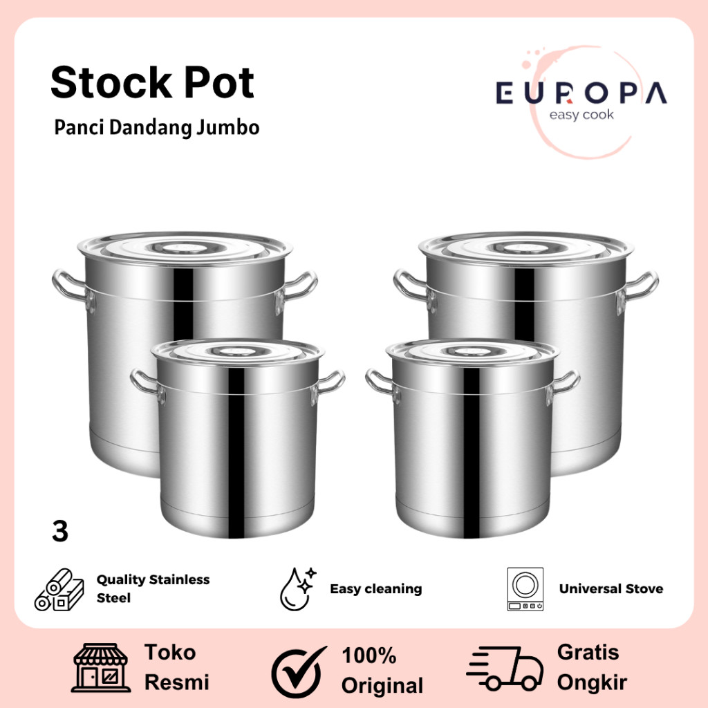 Panci Dandang Stainless Steel Tebal Panci Bakso Stockpot Panci Besar EUROPA