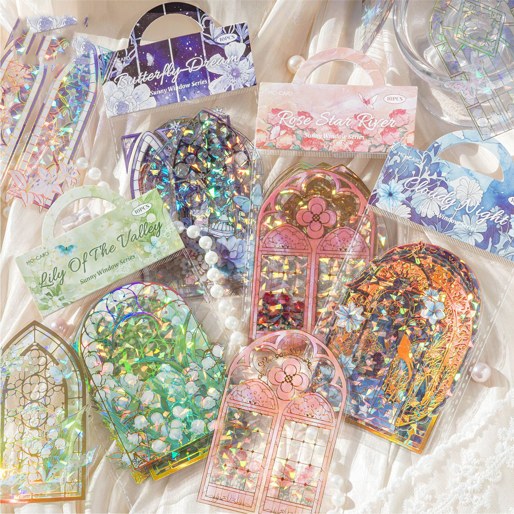 

JIANWU Clear Light Window Series Stained Window Landscaping Laser Gold PET Sticker Creative DIY Journal Collage Stationery