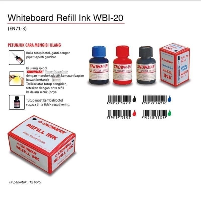 

(1Pcs) Tinta Spidol Whiteboard Snowman Bisa dihapus/Tinta Isi Ulang Spidol Whiteboard/Refill Ink Spidol Whiteboard/Isi Tinta Spidol Hitam Biru Merah/Refill Boardmarker