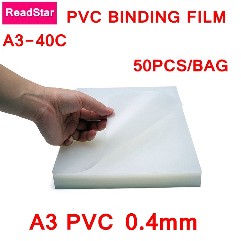 

50PCS/LOT ReadStar A3-40C PVC Binding film A3 297x420mm Comb binding machine suppliers 0.4mm A3 Transparent Binding covers