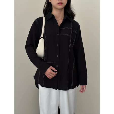 AZ.FS - RER KEMEJA SATSUKI HITAM PUTIH MODIS POLOS LENGAN PANJANG DAILY SHIRT / Atasan Wanita CONTRA