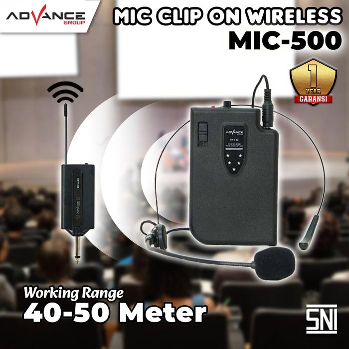 Advance Mic500 Mic Bando Wireless Mic Clip On / Microphone Eksternal Batrei Mik Mikrofon - MIC-MIC50
