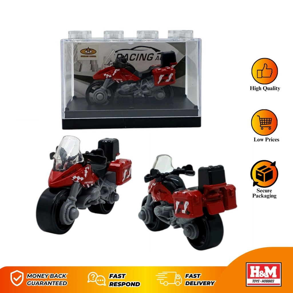 Diecast Motor Police Merah #1 - Mainan Kendaraan Motor Polisi - Kemasan Acrilic