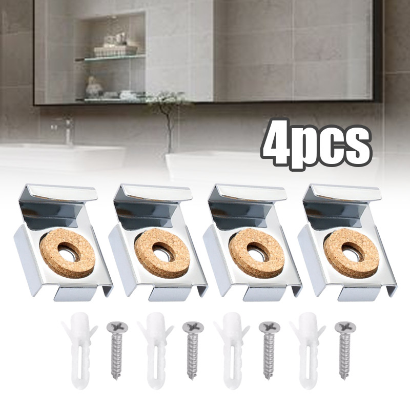 4pcs Bracket Cermin Dinding Plat Jepit Kaca Jepitan Kaca Gantungan Ambalan Cermin Bracket Pigura