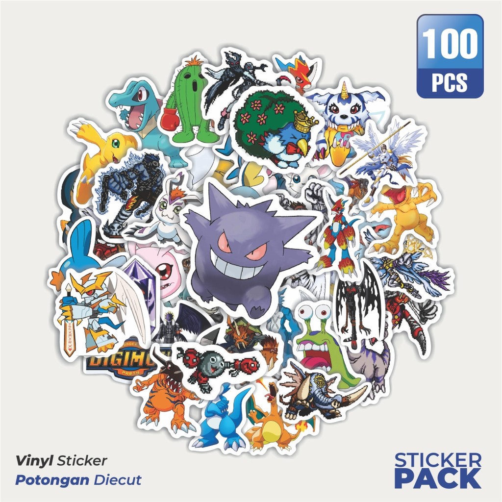 

100 PCS STIKER Stiker Pixel Digimon V73 Waterproof Aesthetic- Untuk Laptop, Motor, dan Helm - Paper Stationery Pack