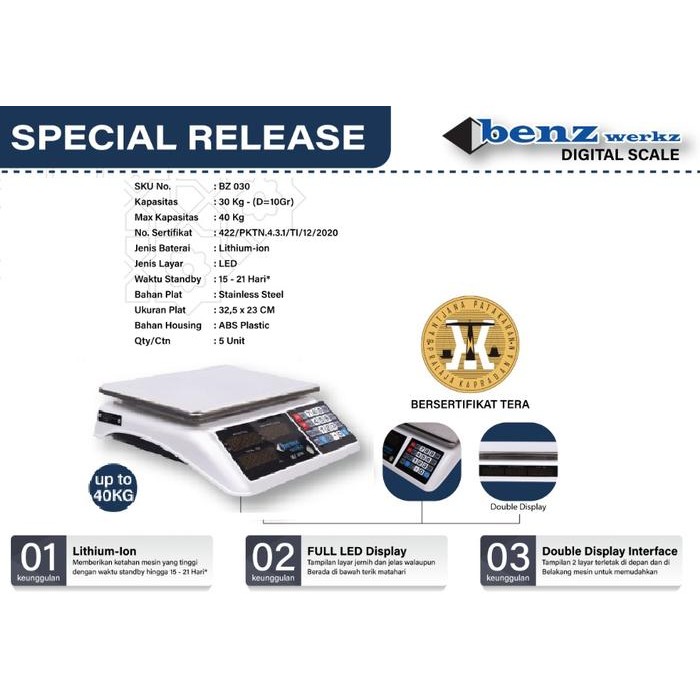 Ready Stok  BENZ BZ-030 TIMBANGAN DUDUK DIGITAL UNTUK BUAH - DAGING - LAUNDRY - BZ-030 Berkualitas