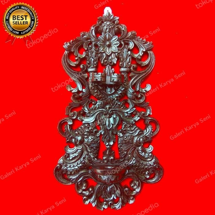 Blawong Pusaka Ukiran Naga Motif Bunga Kayu Jati Asli
